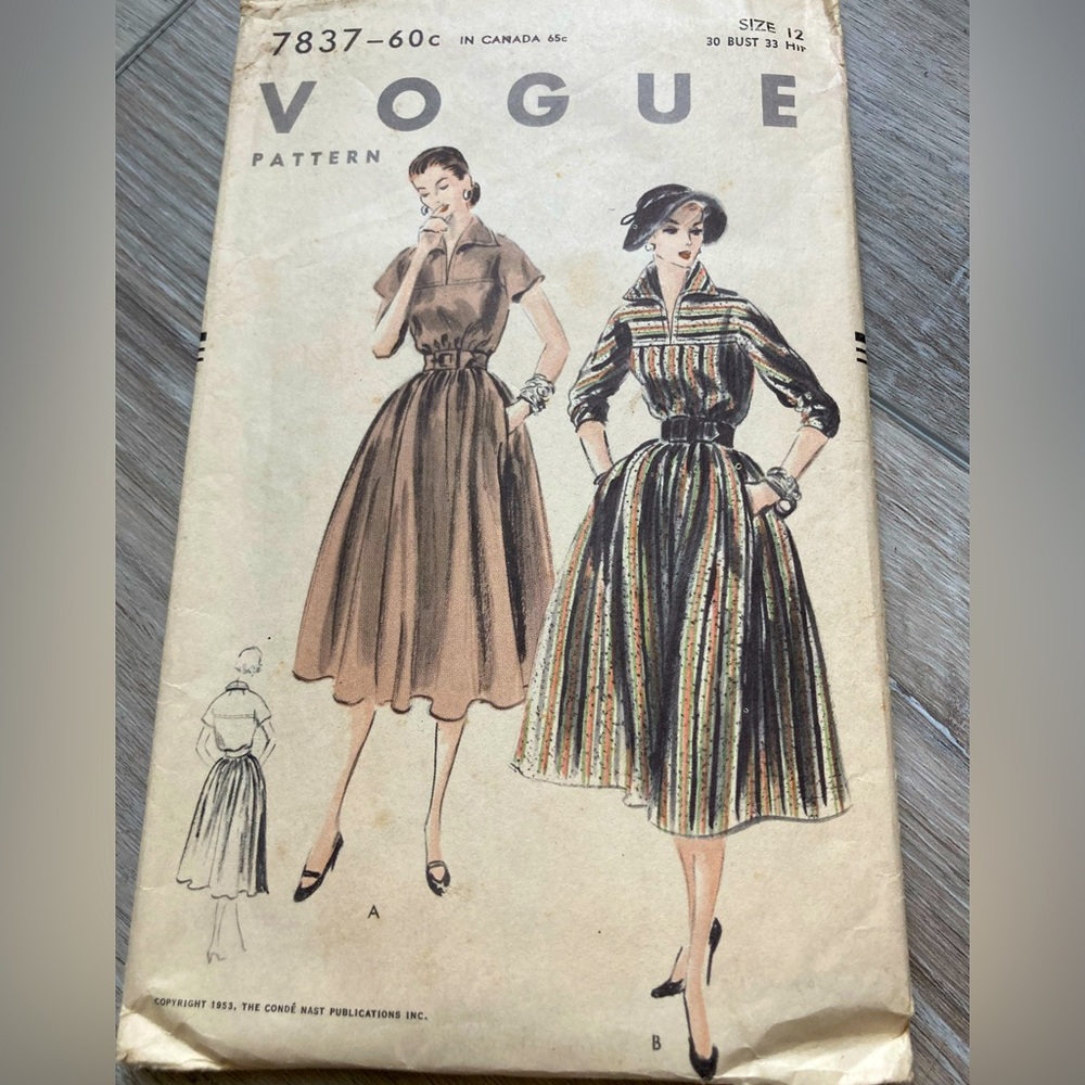 Vogue Pattern 7837 One Piece Dress Size 12 Bust 30 Hip 33 Uncut Vintage Sewing